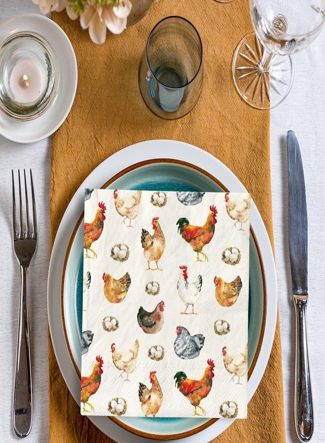 JarThenaAMCS مناديل ورقية من JarThenaAMCS، 100 قطعة، بألوان مائية، بتصميمات دجاج وديك، للاستخدام مرة واحدة، مناسبة للغداء والعشاء، ولتزيين طاولات الحفلات. - Image 4